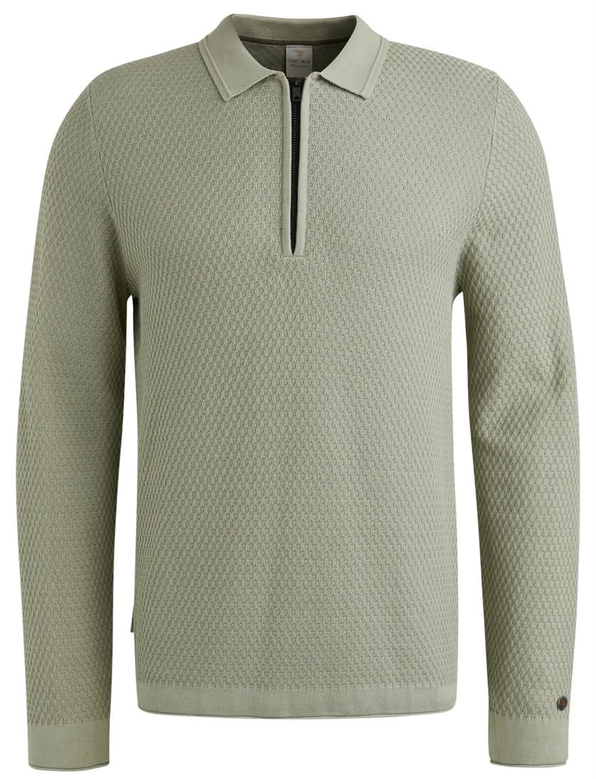 Cast Iron half zip polo gebreid groen slim fit katoen