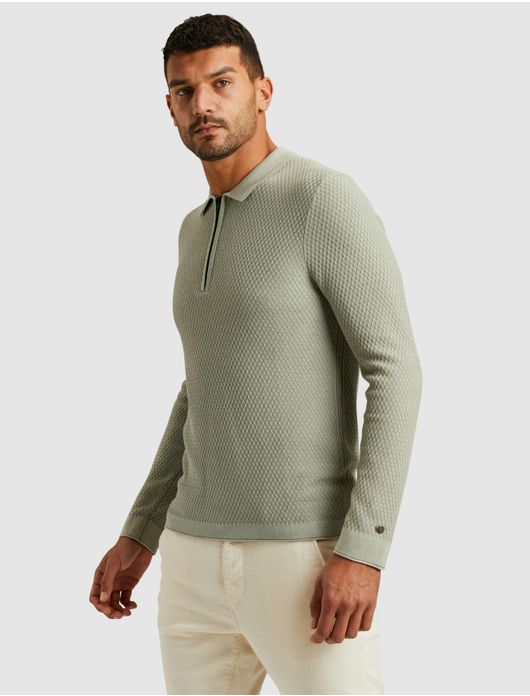 Cast Iron half zip polo gebreid groen