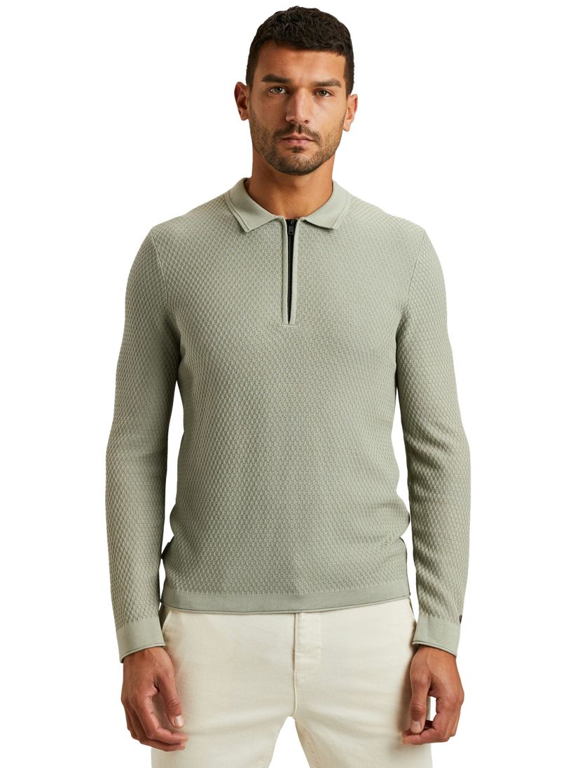 Cast Iron half zip polo gebreid groen slim fit katoen