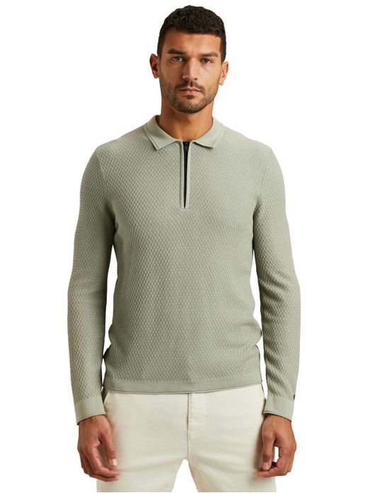 Cast Iron half zip polo gebreid groen