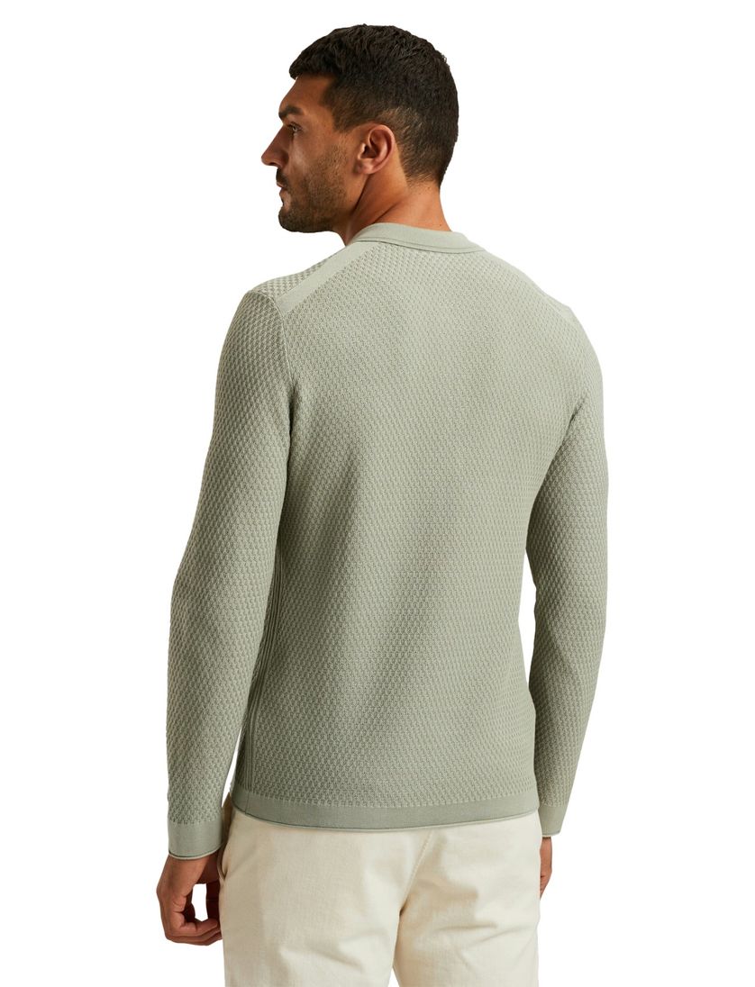 Cast Iron half zip polo gebreid groen slim fit katoen