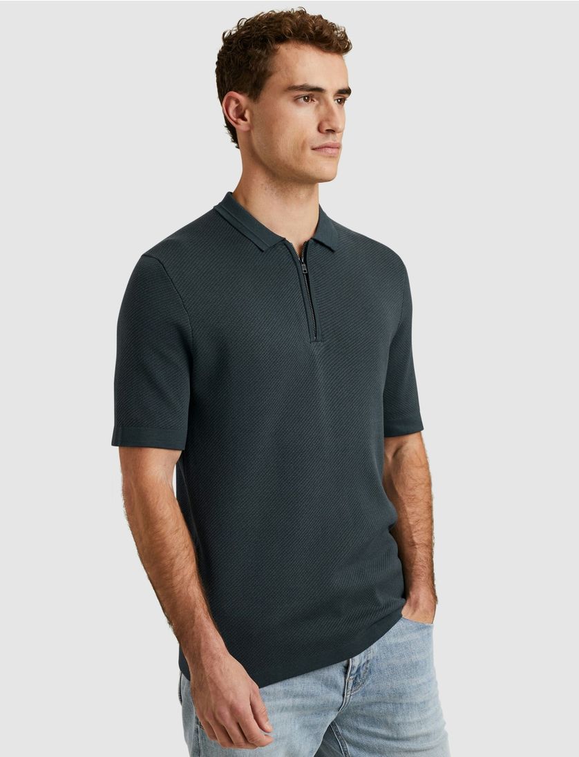 Polo Cast Iron korte mouw donkerblauw gebreid normale fit