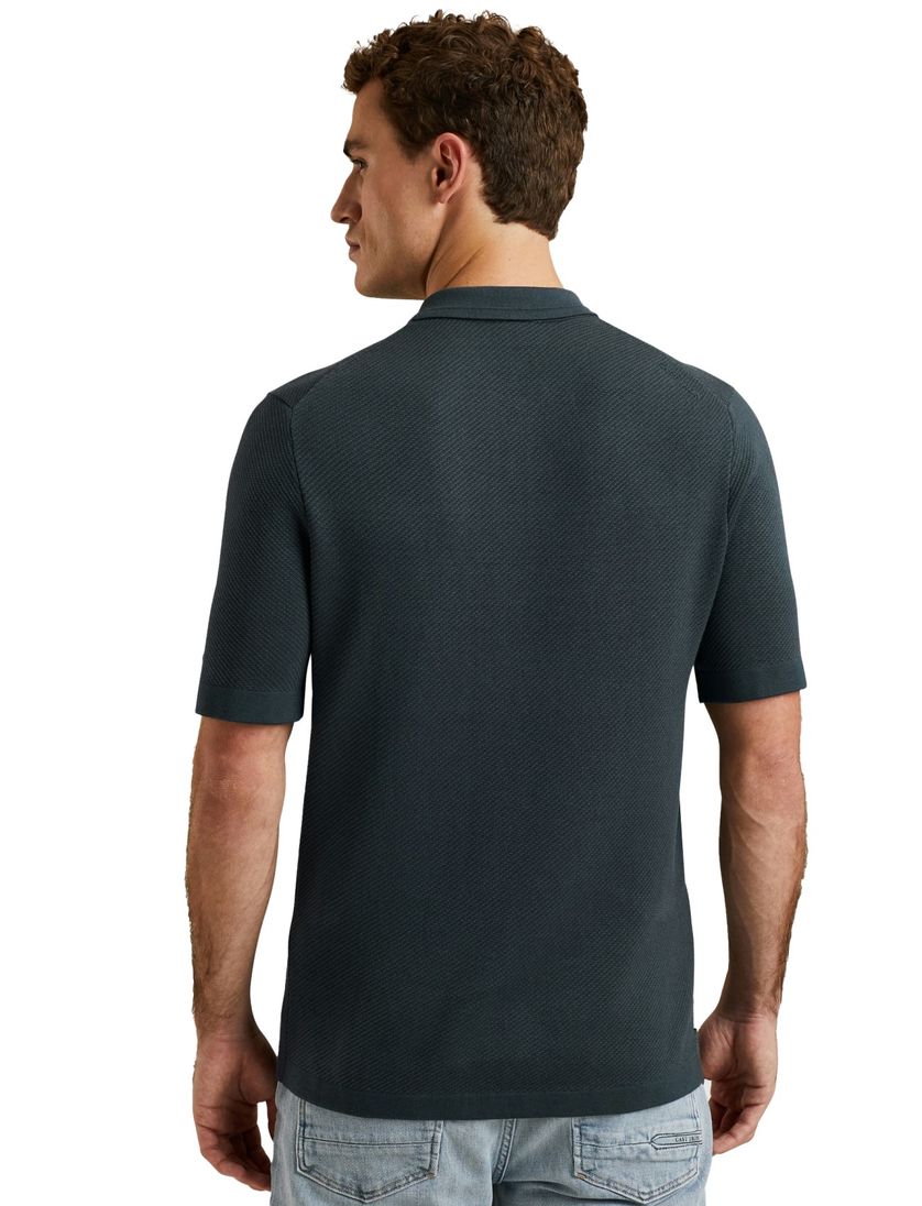 Polo Cast Iron korte mouw donkerblauw gebreid normale fit