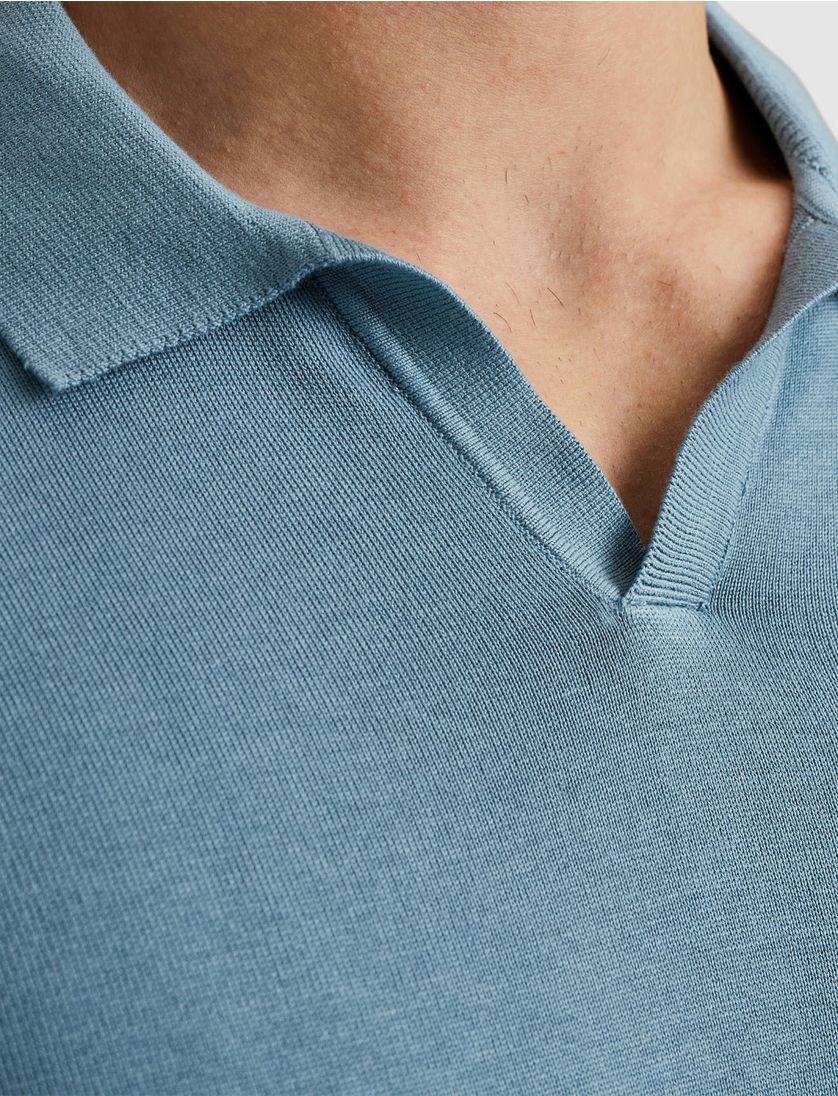 Cast Iron polo effen blauw katoen normale fit