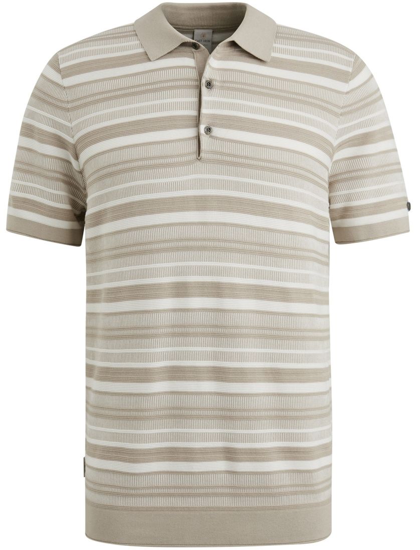 Cast Iron polo beige gestreept normale fit katoen