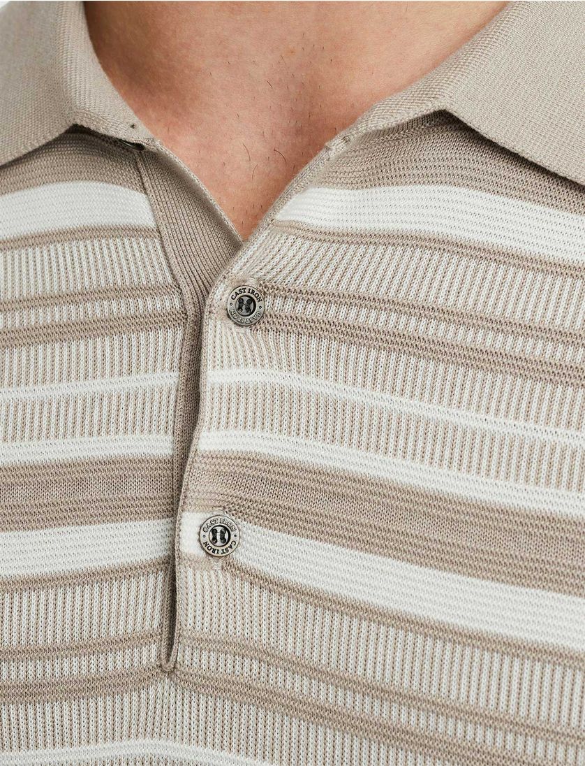 Cast Iron polo beige gestreept normale fit katoen