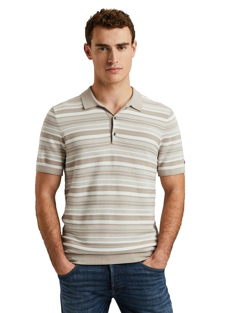 Cast Iron polo beige gestreept normale fit katoen