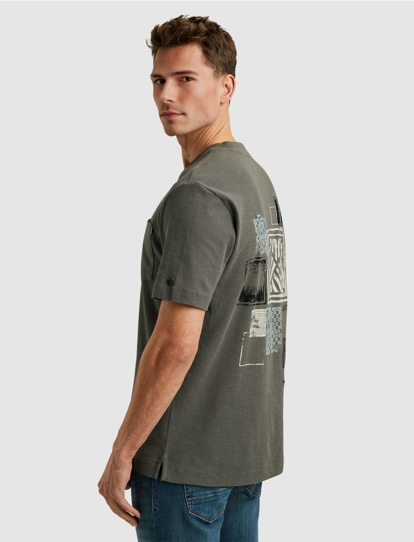 T-shirt Cast Iron ronde hals grijs korte mouw