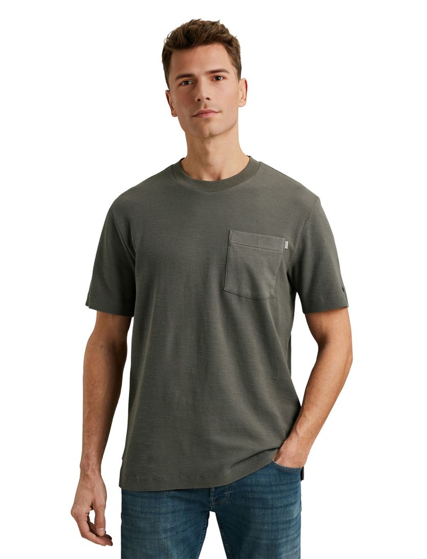 T-shirt Cast Iron ronde hals grijs korte mouw