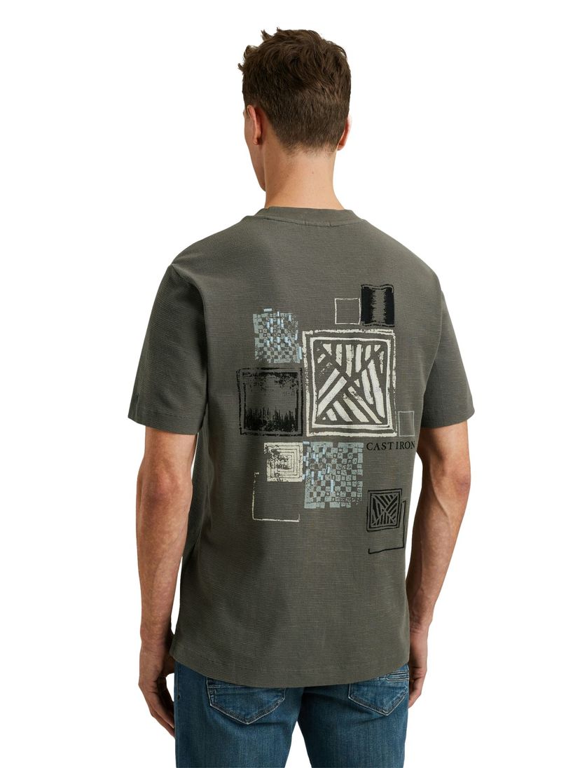 T-shirt Cast Iron ronde hals grijs korte mouw