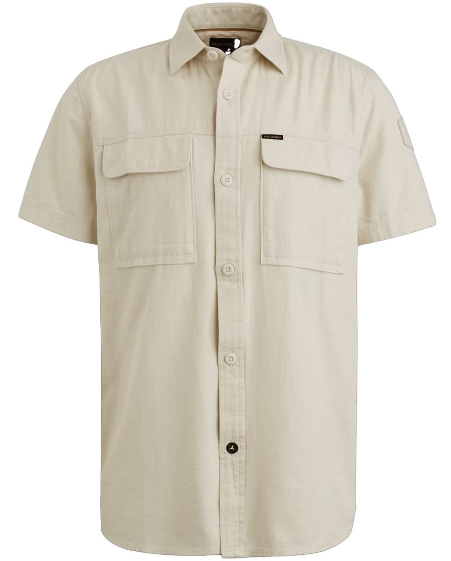 PME Legend overhemd beige korte mouw effen