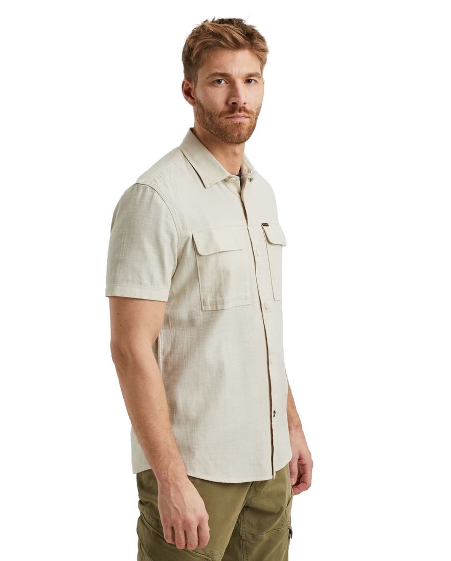 PME Legend overhemd beige korte mouw effen