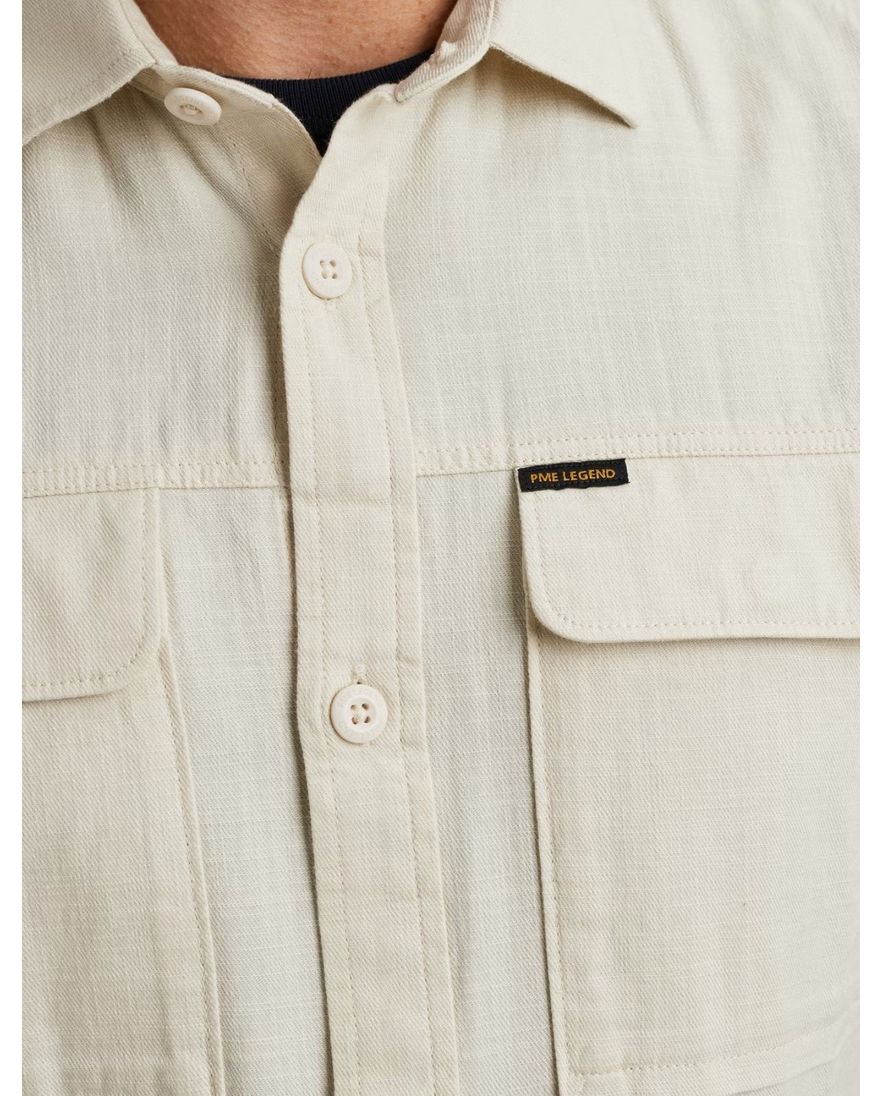 PME Legend overhemd beige korte mouw effen