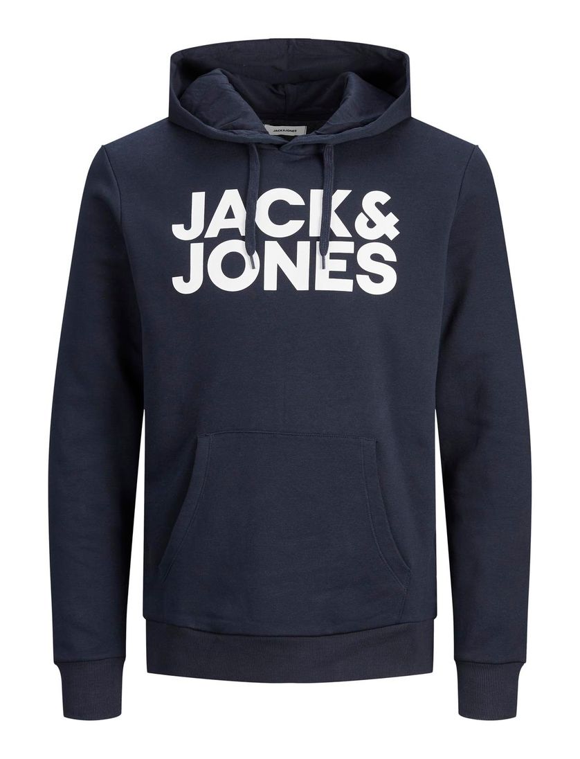 Hoodie Jack & Jones navy opdruk buidelzak