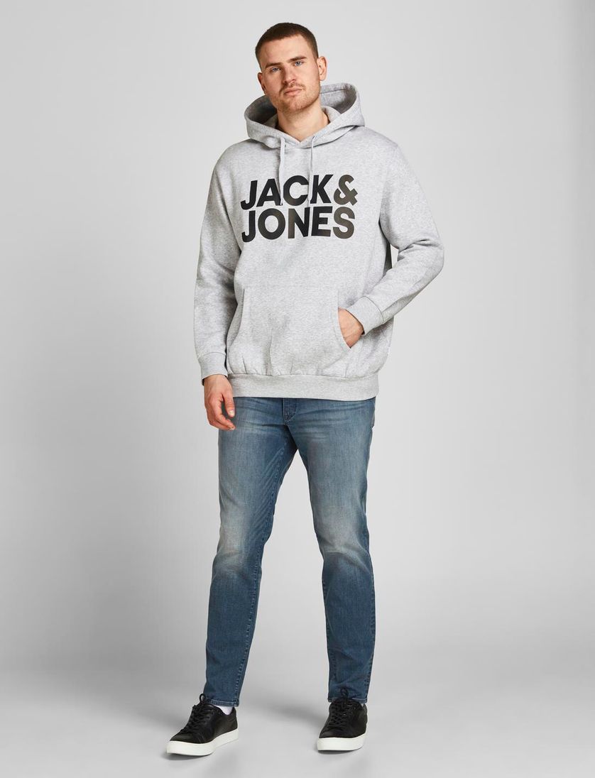 Hoodie Jack & Jones lichtgrijs met capuchon buidelzak
