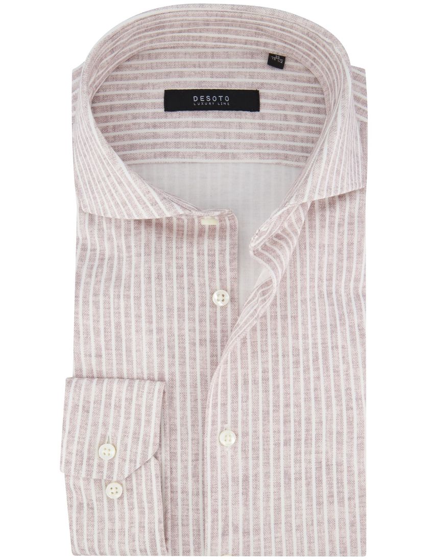 Desoto Luxury line jersey roze wit gestreept strijkvrij katoen