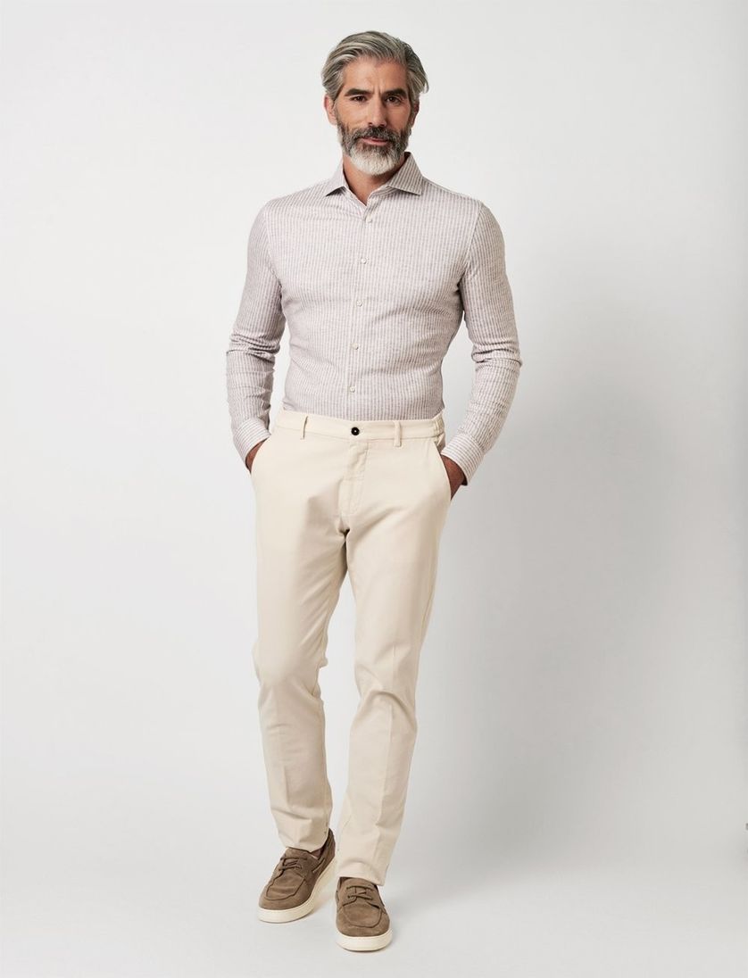 Desoto Luxury line jersey roze wit gestreept strijkvrij katoen