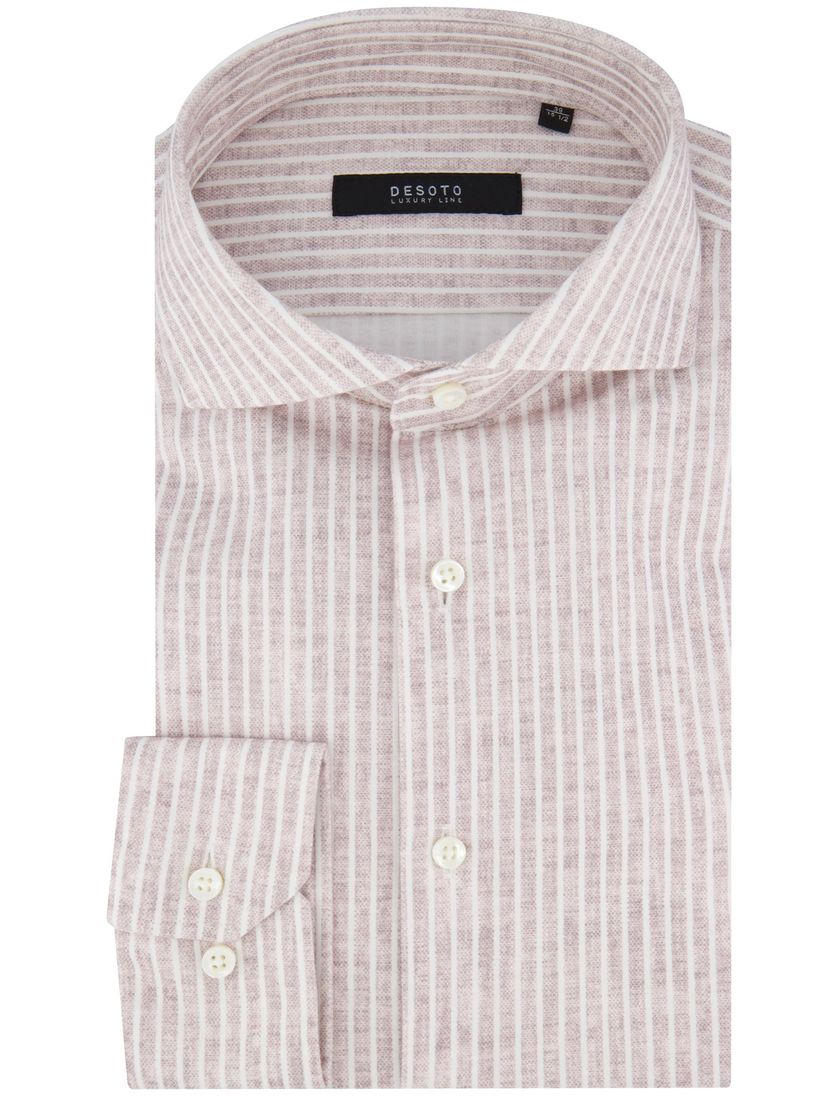 Desoto Luxury line jersey roze wit gestreept strijkvrij katoen