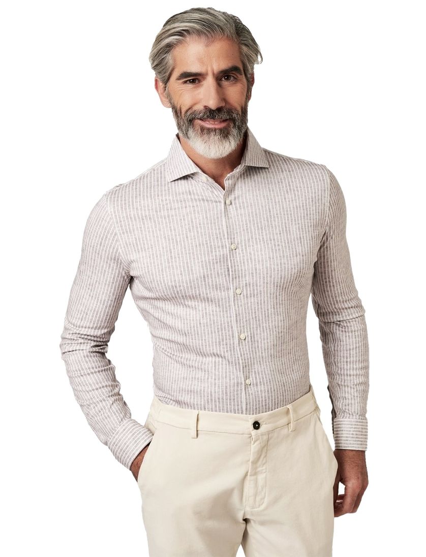 Desoto Luxury line jersey roze wit gestreept strijkvrij katoen