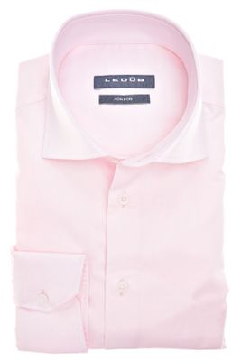 Ledub Ledub overhemd strijkvrij roze effen katoen Modern Fit