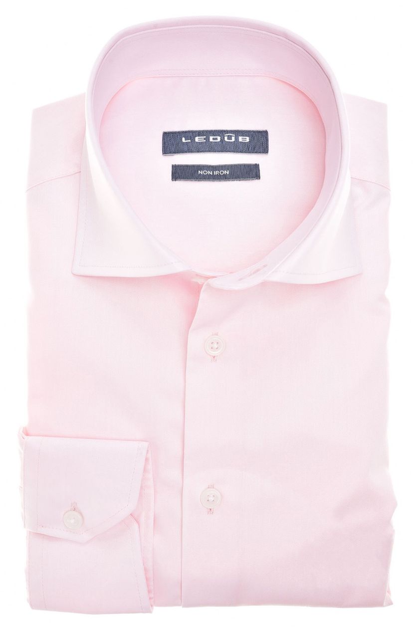 Ledub overhemd strijkvrij roze effen katoen Modern Fit
