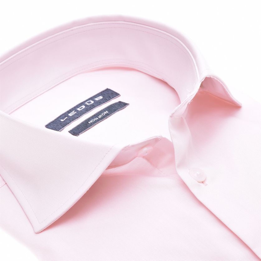 Ledub overhemd strijkvrij roze effen katoen Modern Fit