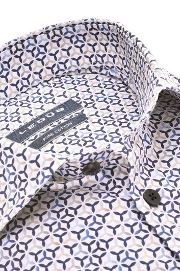 Ledub overhemd 100% katoen wit blauw print