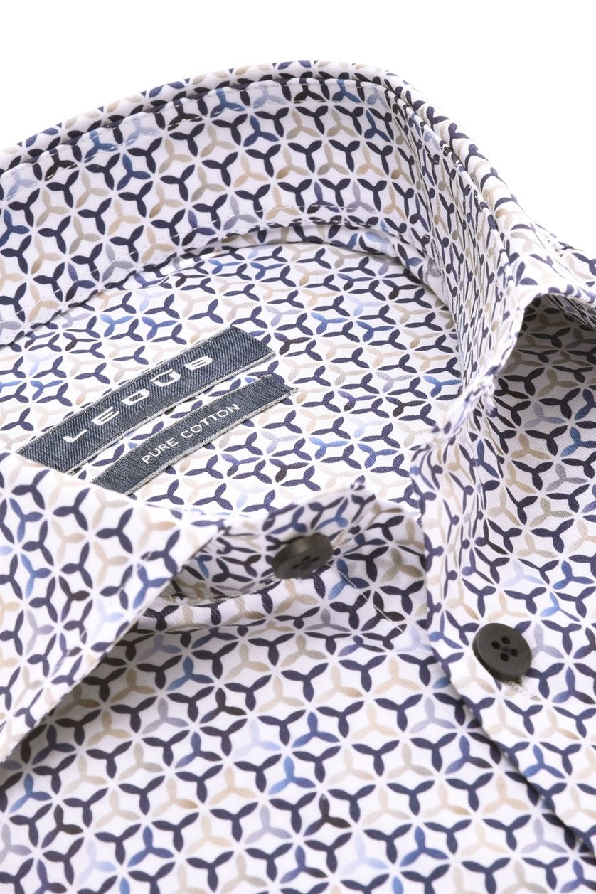Ledub overhemd Modern Fit New wit geprint 100% katoen