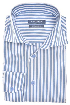Ledub Ledub business overhemd Modern Fit New normale fit lichtblauw gestreept katoen wide spread boord