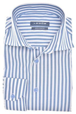 Ledub Ledub business overhemd Modern Fit New normale fit lichtblauw wit gestreept katoen