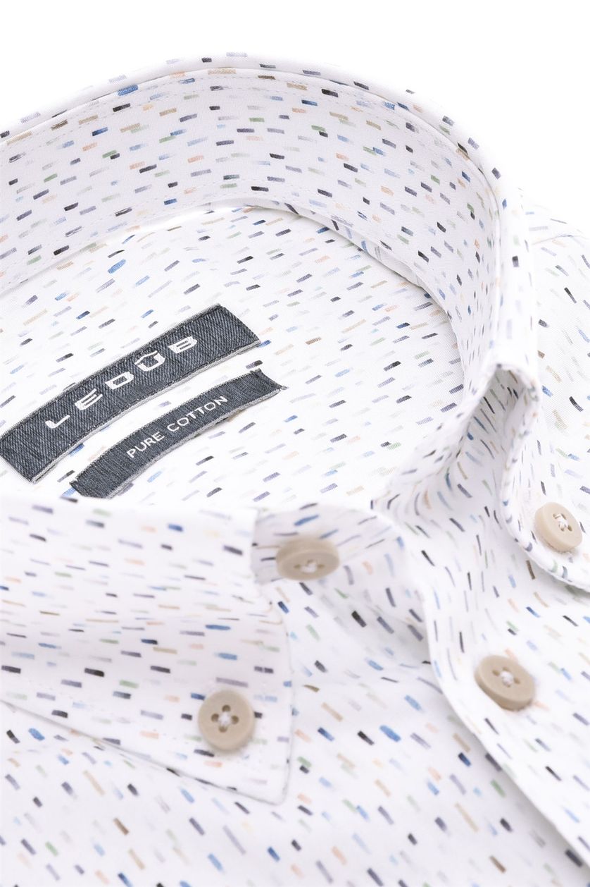 Ledub overhemd korte mouw Modern Fit New normale fit wit geprint 100% katoen