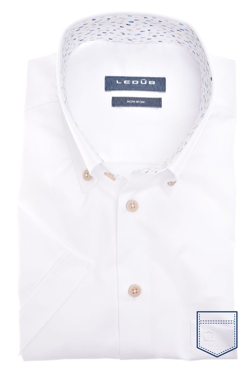 Ledub casual overhemd korte mouw Modern Fit New normale fit wit effen katoen