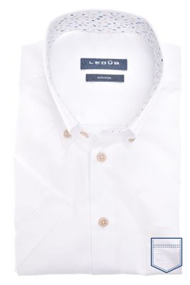 Ledub Ledub overhemd korte mouw Modern Fit New normale fit wit effen katoen button-down boord