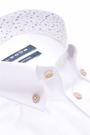 Ledub overhemd korte mouw Modern Fit New normale fit wit effen katoen button-down boord
