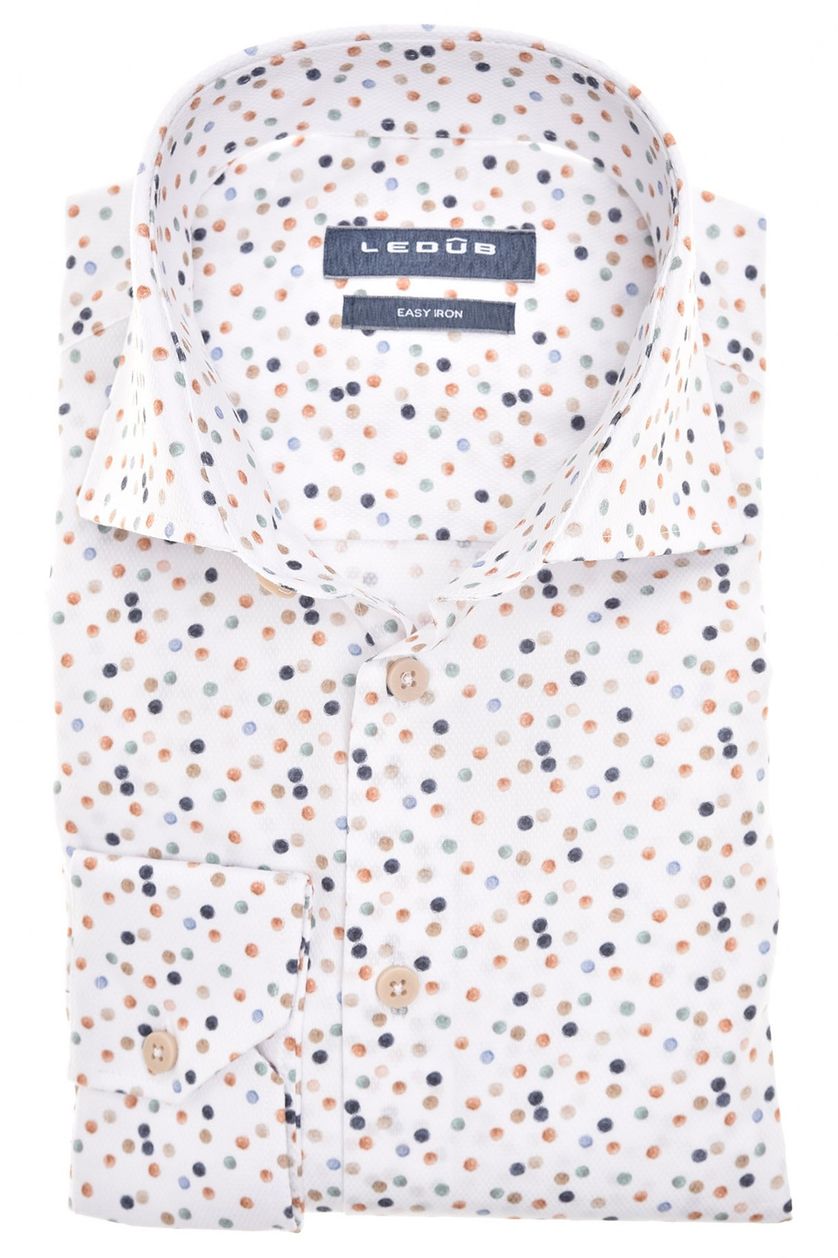 Ledub business overhemd Modern Fit New normale fit wit met stippen print  katoen