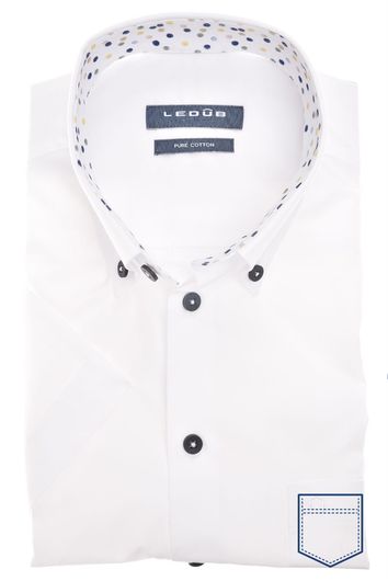 Ledub business overhemd korte mouw Modern Fit New normale fit wit effen katoen