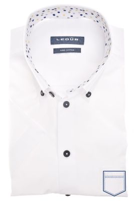 Ledub Ledub business overhemd korte mouw Modern Fit New normale fit wit effen katoen