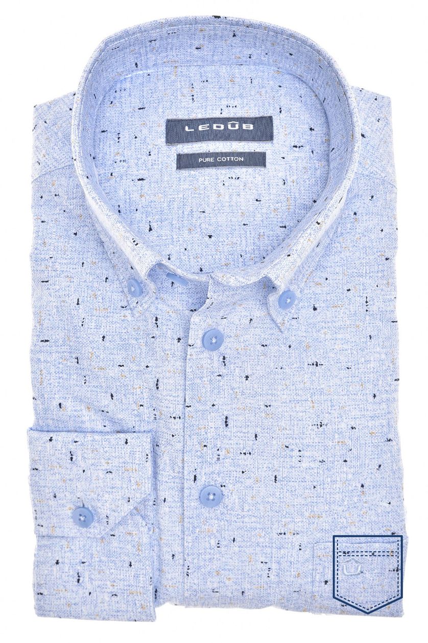 Ledub business overhemd Modern Fit New normale fit blauw met print 100% katoen