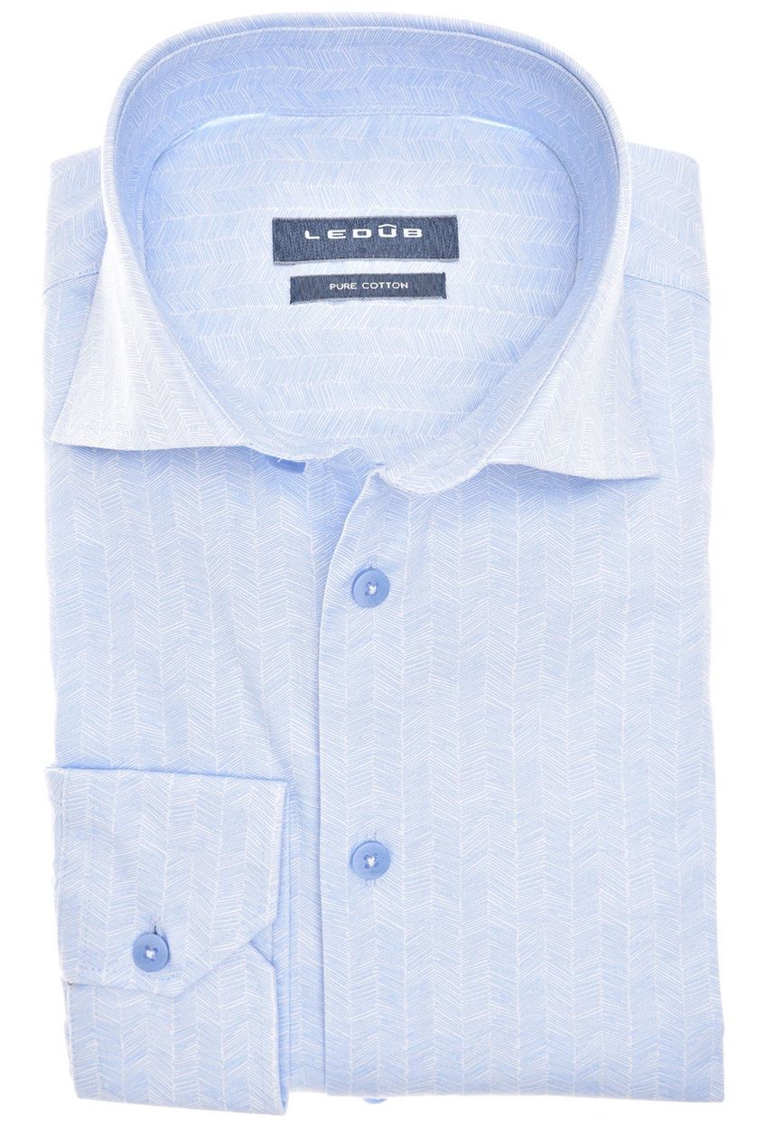 Ledub business overhemd Modern Fit New normale fit lichtblauw gemêleerd katoen met borstzak button-down boord