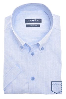 Ledub Ledub overhemd korte mouw Modern Fit New normale fit lichtblauw geprint 100% katoen