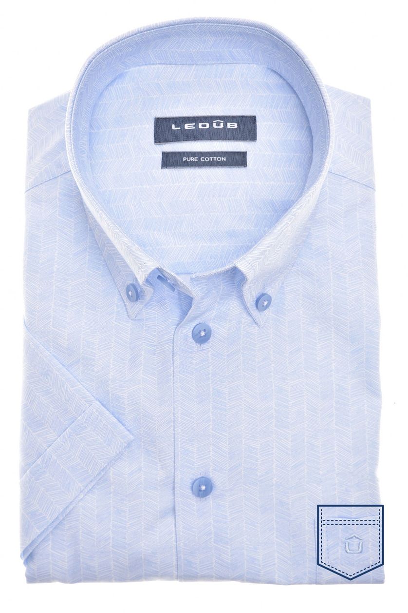 Ledub overhemd korte mouw Modern Fit New normale fit lichtblauw geprint 100% katoen