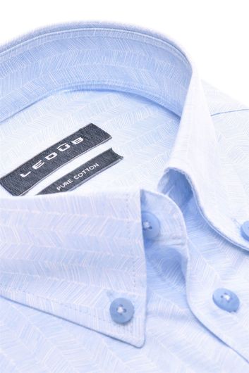 Ledub overhemd korte mouw Modern Fit New normale fit lichtblauw met streepjes print katoen