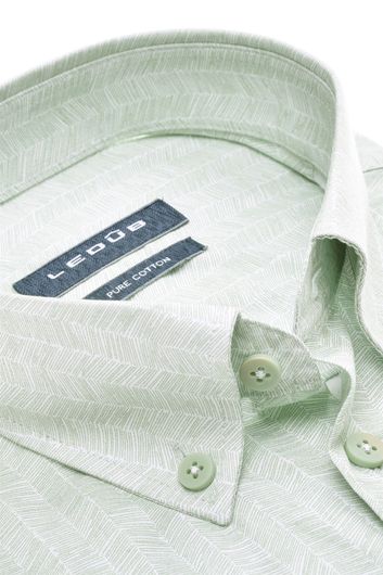Ledub overhemd korte mouw Modern Fit New normale fit groen geprint katoen met borstzak