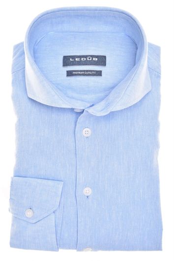 Ledub business overhemd Slim Fit slim fit lichtblauw geprint linnen en katoen