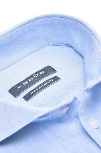 Ledub business overhemd Slim Fit slim fit lichtblauw geprint linnen en katoen