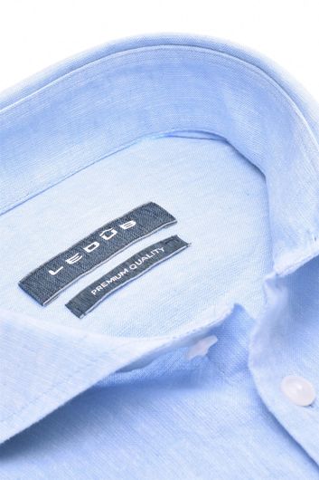 Ledub business overhemd lange mouwen Modern Fit New normale fit lichtblauw gemêleerd linnen