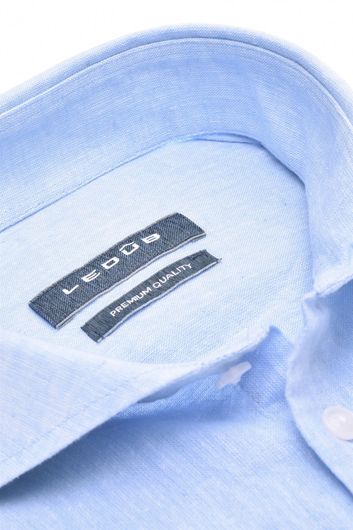 Ledub overhemd mouwlengte 7 Modern Fit New normale fit lichtblauw gemêleerd linnen cutaway boord