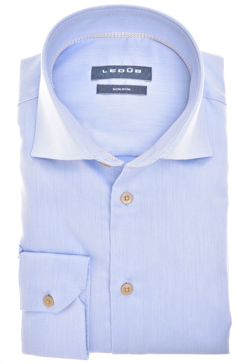 Ledub business overhemd Modern Fit New normale fit blauw effen katoen wide spread boord