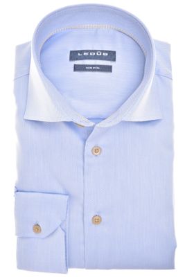 Ledub Ledub overhemd mouwlengte 7 Modern Fit New normale fit blauw effen katoen strijkvrij