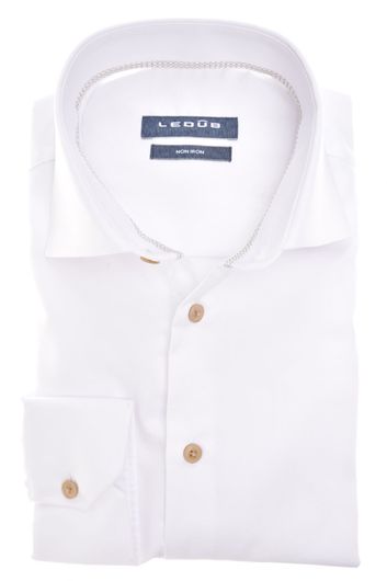 Ledub overhemd mouwlengte 7 Modern Fit New normale fit wit effen strijkvrij 100% katoen
